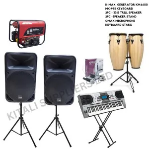 Km4600 generator, MK-935 keyboard,  2pc 3315 trill speaker,  2pc speaker stand,  omax microphone,  keyboard stand