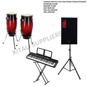 yamaha keyboard f52, keyboard stand  speaker stand, 2 set drum set,  812 trill speaker
