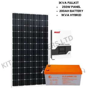 250W Solar Panel, 1kva Must inverter, 200ah Felicity Battery