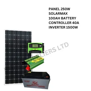 350w solar fullkit(solarmax panel 350w,solarmax battery 150ah,solarmax inverter 1500w,solarmax controller 30 amps) plus installation and free delivery