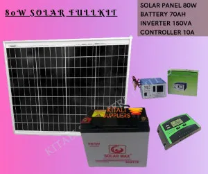 80w Solar Fullkit With Battery 70ah+150va inverter+10a controller