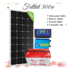 300w solar panel, 200ah battery, 600w inverter powerful,  20a controller