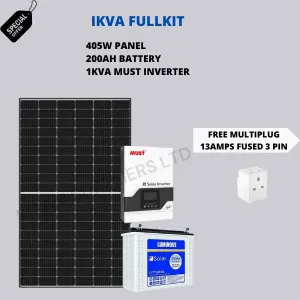 405W solar panel, 200ah battery and 1KVA must inverter solar fullkit
