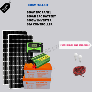 2pc 300w panel,2pc 200ah battery,1000w inverter,30a controller