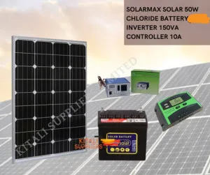 50w solar panel 50ah chloride battery, 10a digital controller 150va inverter