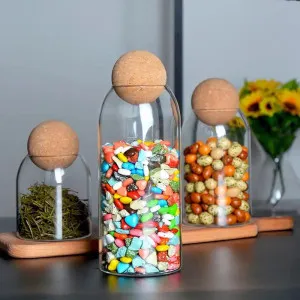 3 pieces of Open Ball Cork Transparent Jar with Bamboo Lid set