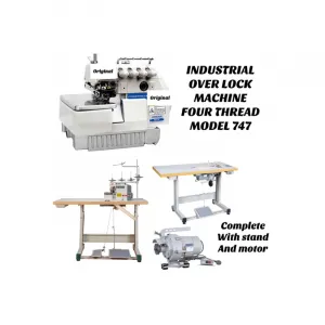 industrial over lock machine four thread model 747 complete with stand and motor