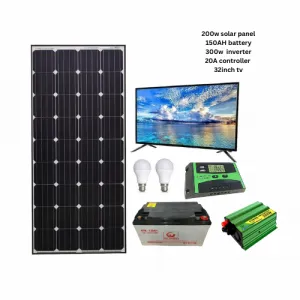 200w solar panel, 150AH battery, 300w inverter, 20A controller and 32inch tv fullkit
