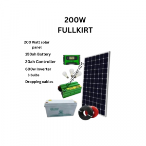 Solarmax 200 Watts Solar Panel Special All Weather Fullkit + 150AH Battery + 600Watts Solar Inverter + 20 Ah Charge Controller+3 bulbs + dropping cables