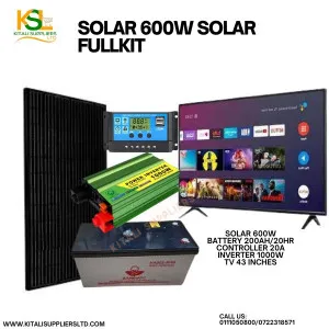 600W System with 200Ah Battery, 20A Controller, & 43" TV