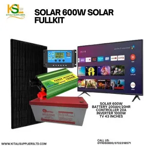 600w solar panel , 200ah battery  20a controller  1000w inverter  43" smart tv