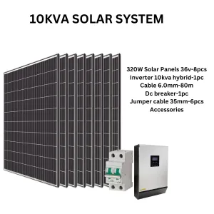 10KVA SOLAR SYSTEM With 320w panels 8pcs+ 10Kva inverter+Accessories