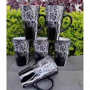 6pc Black Ceramic Tea Cups Mugs (Vikombe)