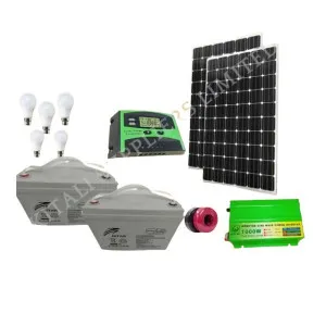300w solar panel 2pc, 150ah battery 2pc, 1000w inverter, 20a controller, 5pc bulbs