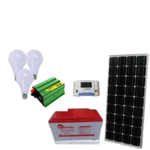 150w Solar panel,  100ah kitali batery, 300w inverter, 10a controller 3pc bulbs