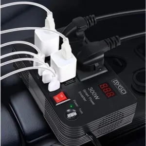 300W Car Power Inverter Dc to Ac 12V to 220V With 4 Ac ports, 4 USB outlets