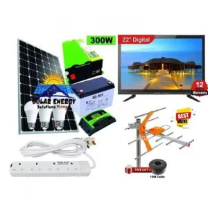 Solarmax 100 Watts Solar Panel Full Installation Kit 100 Watts Solar Panel + 80 AH Solar Battery + 300 Watts Solar Power Inverter + 10 AH Solar Charge Controller + 3 DC Bulbs + Free 22 DC TV