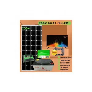 Sunlight Solar 200Watts Solar Panel Full Kit+150 Ah Solar Battery + 300W Solar Power Inverter + 20Ah Solar Charge Controller + 32 Inch TV + Wall Bracket