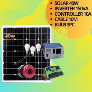 40w solar panel 150va inverter  10a controller  10m cable  3pc bulbs