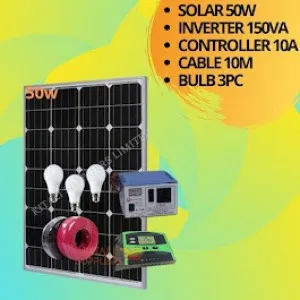60w solar panel 300w inverter 10a digital controller  10m dropper cable 3pc bulbs