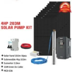 4hp 203m  submersible pump,  10pc 350 solar panel, 5.5kw sunverter, 20m dc dropper cable mcb 32a