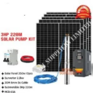 3hp 220m solar pump kit, 350w solar panel,  2.2kw sunverter, 6.0mm 20m dropper cable 3hp submersible pump 220m, mcb 63a, 350w solar panel 10pc