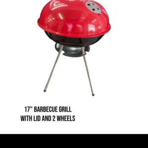 17" barbecue grill with lid and two wheels