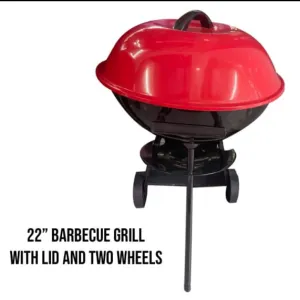 22" barbecue grill with lid and two wheels