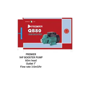 Premier 1HP booster pump 60m head outlet 1" flow rate 3.6m3/hr