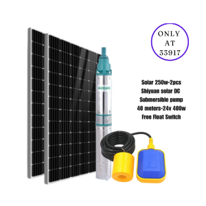 Solar 250w 2pcs shiyuana solar DC submersible pump 40meters 24v 400w free float switch
