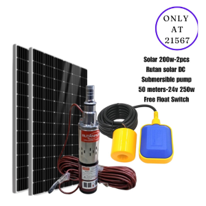 Solar 200w 2pcs rutan solar DC submersible pump 50meters 24v 250w free float switch