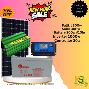 Fullkit 300w, Solar 300w ,battery 200ah/10hr,inverter 100w,controller 30a