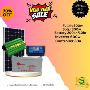 Fullkit 300w, solar 300w,battery 200ah/10hr,inverter 600w,controller 30a