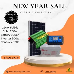 250W Fullkit With 250w panel, 100ah Battery, 300w Inverter, 20a Controller
