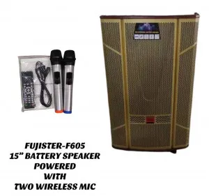 Fujistar 15" Reachegeable speaker with two wireless microphone