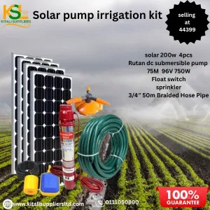 4pc 200w solar panel,  rutan pump 96v 75m   submersible, sprinklers 3/4" 50m  braided horse pipe