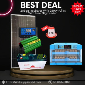 120 egg incubator with 250w fullkit with free 3kg feeder
