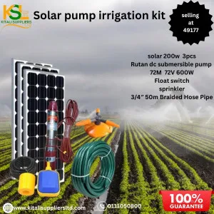 3pc 200w solar panel, 70m  72v  shiyun pump 600w , float switch ,sprinklers 3/4" 50m  braided