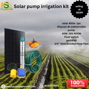 450w solar panel, 400w 24v 40m shiyun submersible pump, float switch, sprinkler, 3/4" 50m pipe