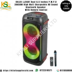 Kolav LJ 2601 Dual 6.5inches PMPO 20650w high watt chargeable HD Sound Bluetooth speaker with remote control