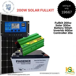 200w solar panel, 100ah battery , 600w inverter,  20a controller