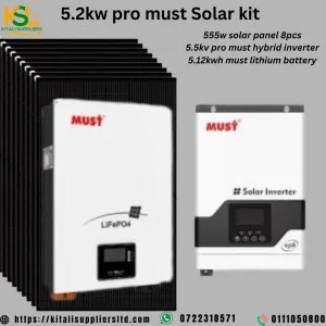 8pc  550w solar panel, 5.5kva  pro hybrid inverter,  5.12 must lithium battery