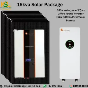 27pc 550w solar panel, 15kw hybrid  inverter 15kw 48v lithium  battery