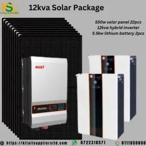 22pc 550w solar  panel, 12kva  hybrid inverter, 5.5kw  lithium battery