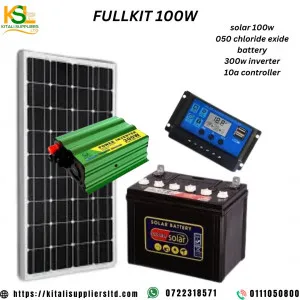 100w solar panel, 050 ah  wet cell  battery, 300w inverter 10a controller