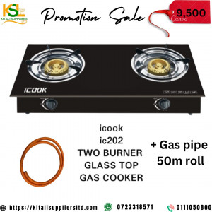I Cook ,ic 202 two burner glass top ,gas cooker +gas pipe  50m roll