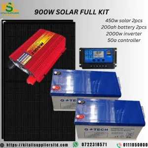 2000W Inverter System with 50A Controller, 2x 450W Solar Panels & 2x 200Ah Batteries