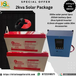 Affordable Solar Power Kit in Kenya – 3x 550W Panels, 2x 200Ah Batteries, 2kVA Inverter + Accessories