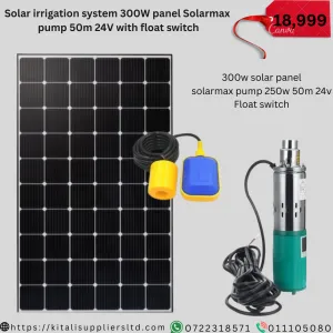Solar irrigation system 300W panel Solarmax  pump 50m 24V with float switch