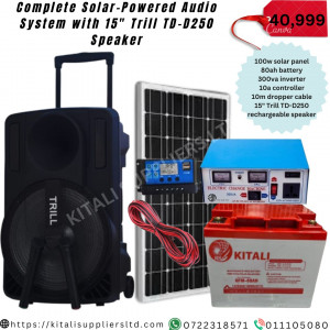 Complete Solar- Powered Audio System With 15" Trill TD-D250 Speaker